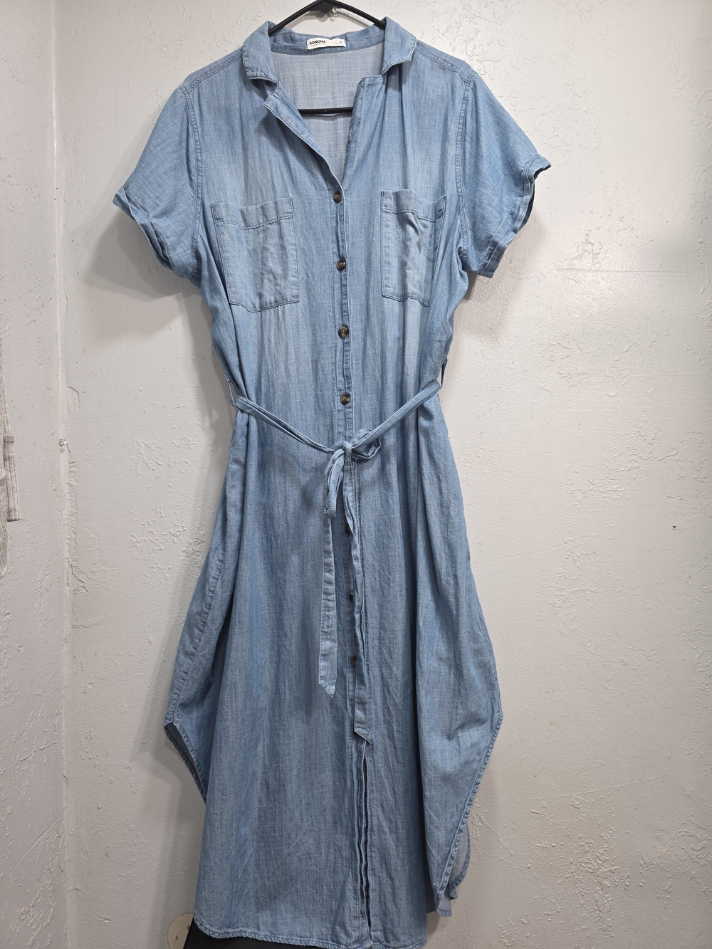 Sonoma Goods for Life Denim Shirt Dress Blue Short Sleeve Button Front XL